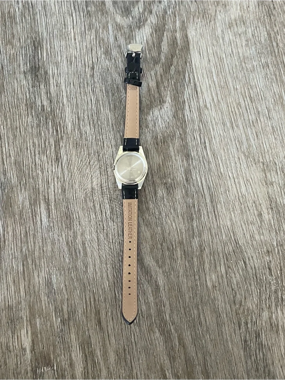 Women’s Classic Analog Watch Black Faux Leather Band Silver Tone Case Cream